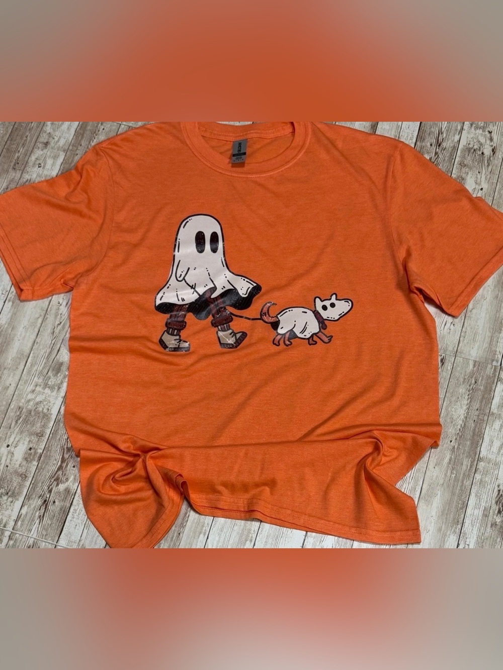 Orange Ghost Walking Dog Halloween Shirt